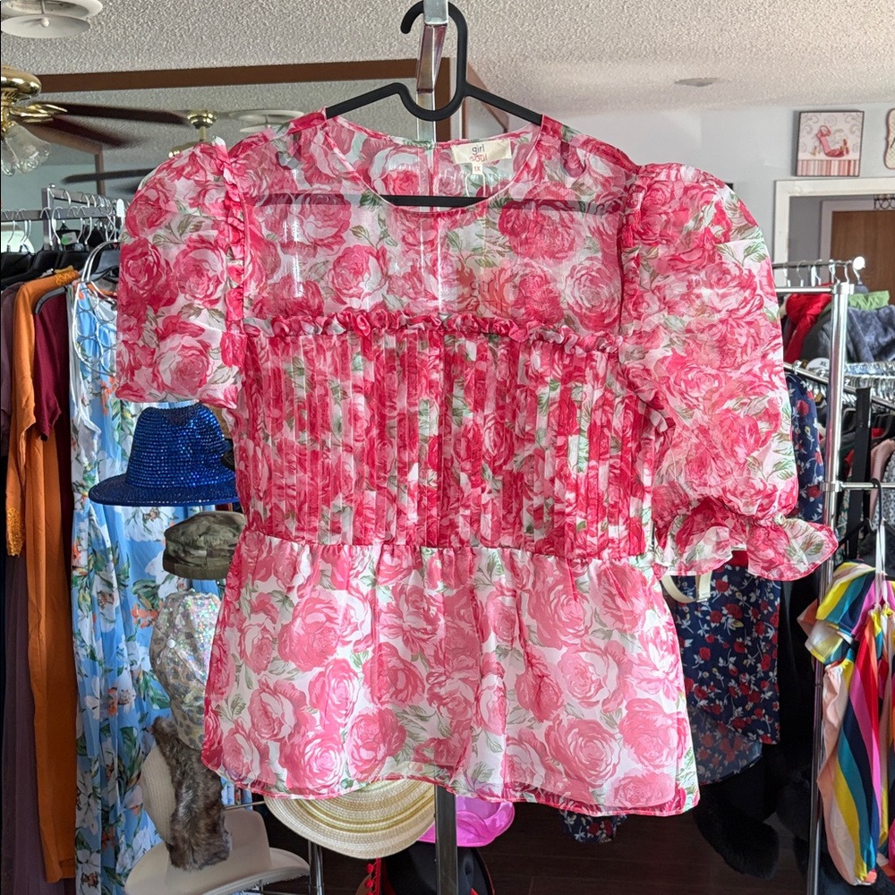 Elegant Pink Floral Blouse